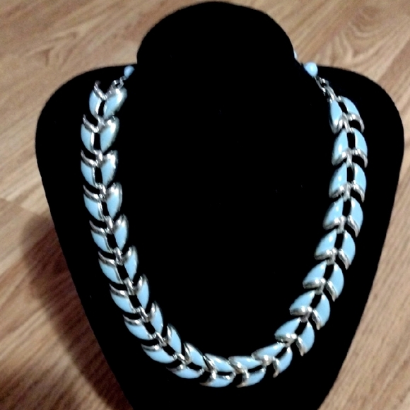 Coro Jewelry - HOLD FOR BUYER/NOT FOR SALE-CORO 60s VINTAGE LIGHT BLUE ENAMEL 14 - 17" NECKLACE